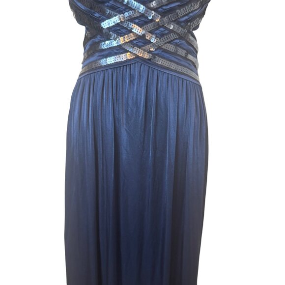BCBG Navy Blue Small Sleeveless Sequined Formal Gown Dress With V-Neckline - Picture 4 of 16
